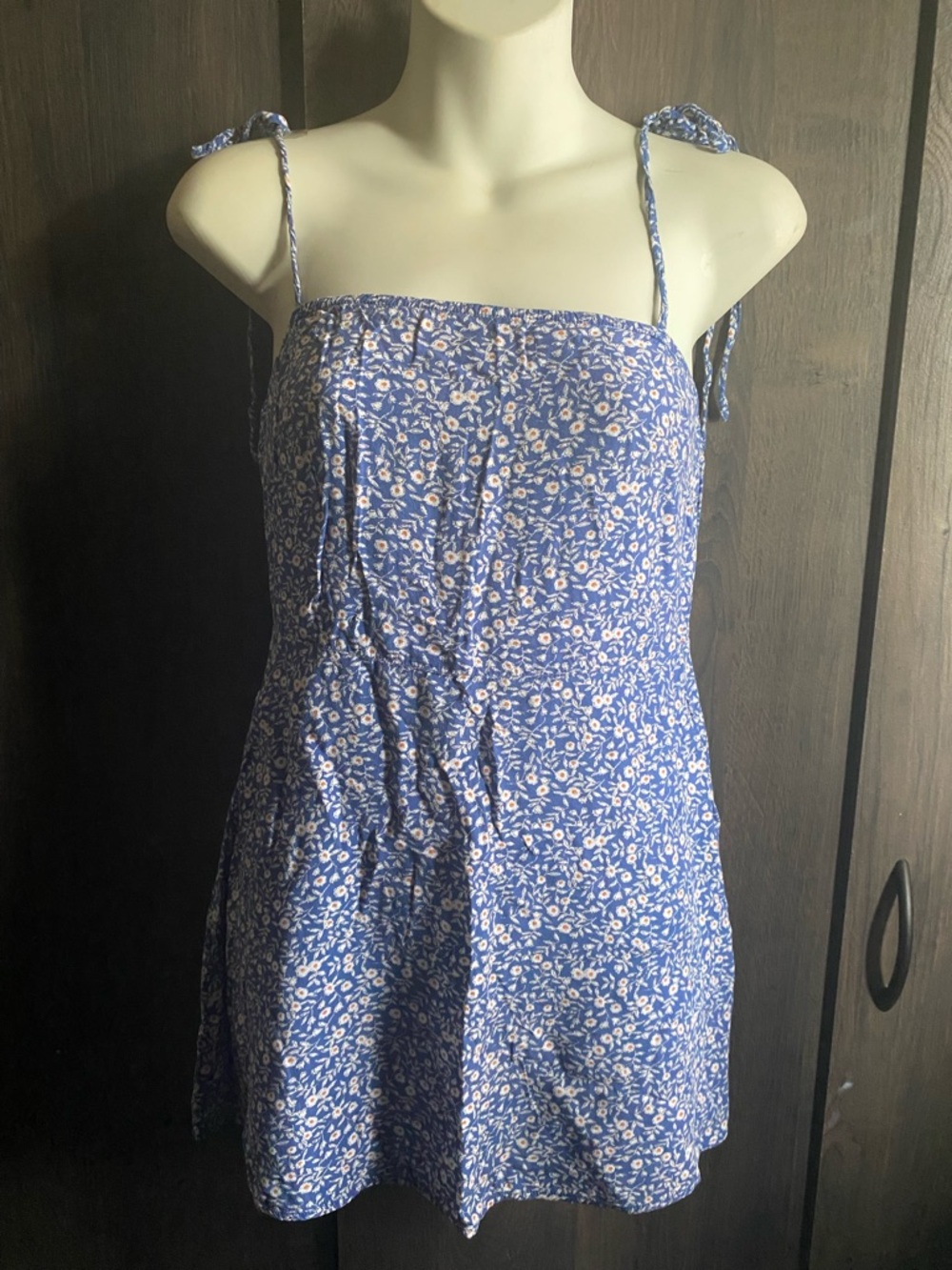 SHEIN Blue and White Smocked Floral Top